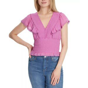 Jessica Simpson Lilianna Lined Ruffles & Picot Trim top Radiant Orchid Sz L NWT